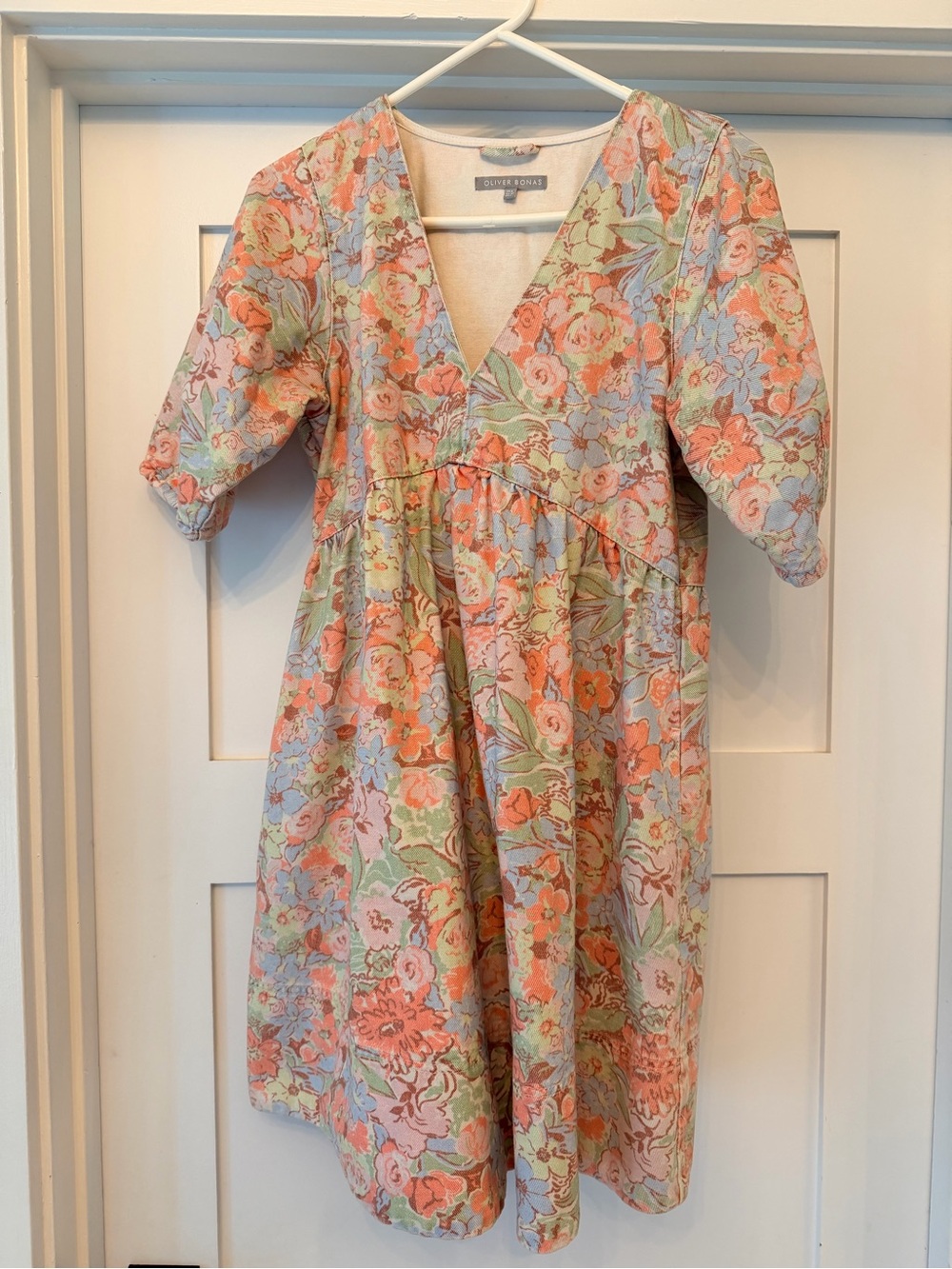 Women’s Mini V-Neck Denim Floral Dress by Oliver Bonas